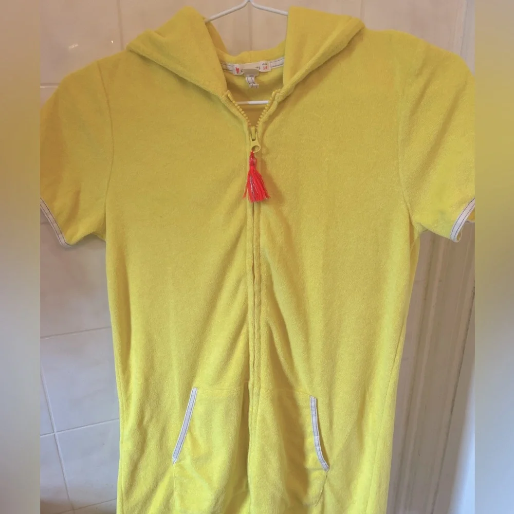 Crewcuts Yellow Hoodie swim coverup with Red Tassel in size 14